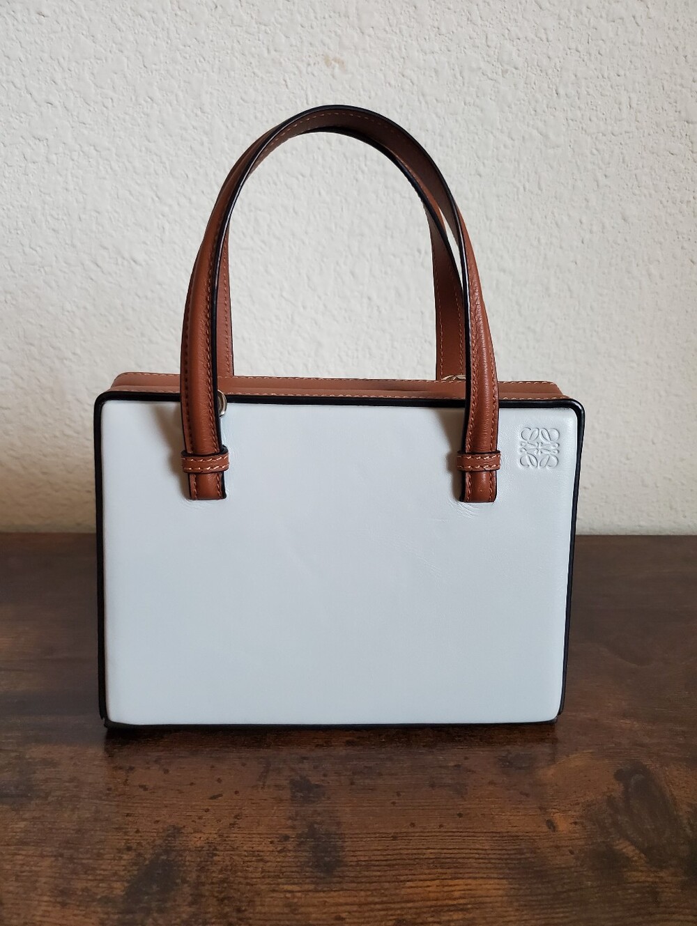 Loewe Small Postal White And Cognac Leather Handbag